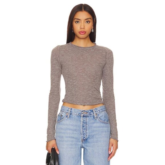 Free People x We The Free Be My Baby Long Sleeve Top Heather Grey - Picture 1 of 4